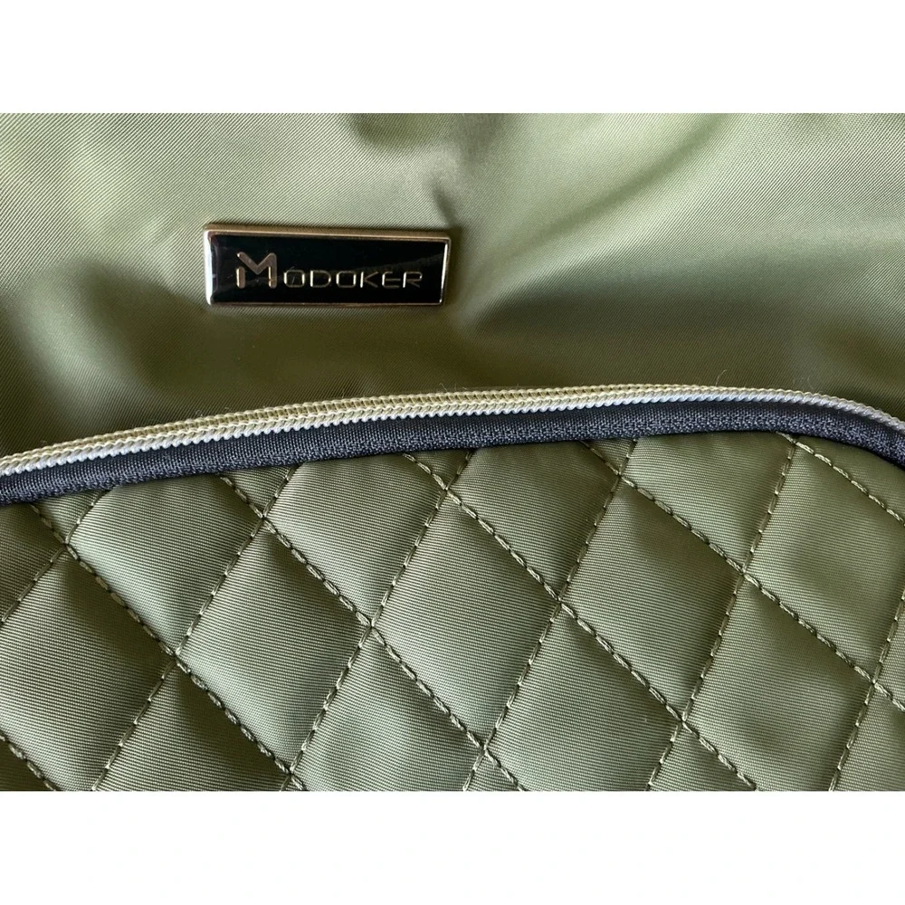 Modoker Laptop Backpack Quilted Olive Green USB Charging Port Large Professional